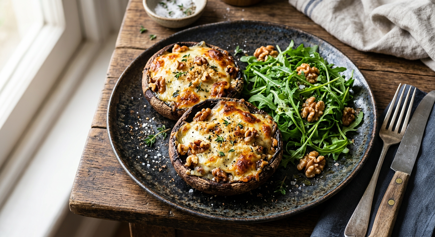 Gevulde portobello met geitenkaas en noten uit de airfryer